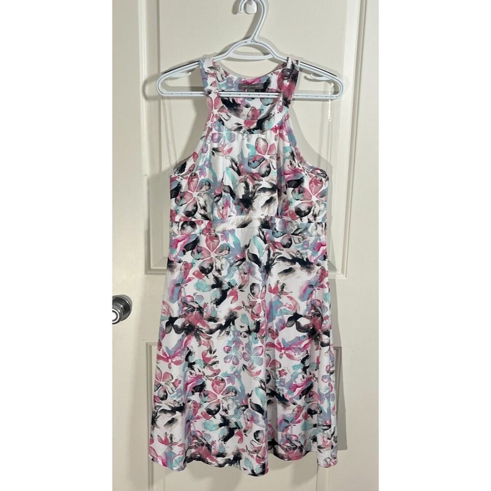 Racer Back Dress Womens Large FLoral Athleisure Stretch Peace And Pearls